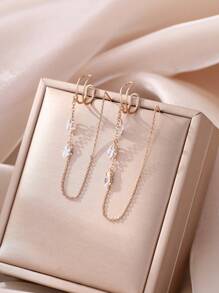 Nooxian 1 Cặp khuyên tai hình chữ C bằng đồng thời trang dành cho nữ có đính đá Cubic Zirconia trang trí tua rua, Quà tặng trang sức độc đáo cho nữ (Đính đá Zirconia ngẫu nhiên) - Vàng - Xem 3