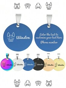 1 pièce Étiquette d"animal de compagnie personnalisée anti-perdue en forme de cercle bleu grand taille, gravée avec le nom, le numéro de contact ou l"adresse de l"animal domestique à l"arrière, convient aux grands, moyens et petits chiens - Bleu azur - Voir 1