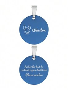 1 pièce Étiquette d"animal de compagnie personnalisée anti-perdue en forme de cercle bleu grand taille, gravée avec le nom, le numéro de contact ou l"adresse de l"animal domestique à l"arrière, convient aux grands, moyens et petits chiens - Bleu azur - Voir 5