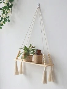 1 pieza Estante colgante decorativo tejido a mano de estilo bohemio para la pared, estante de almacenamiento montado en la pared