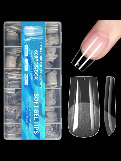 600Pcs Full Cover Press On Nail Tips Stiletto Almond Square Coffin French False Fake Soak Off Gel Nail Extension Tips Capsule Press On Nails Nail Supplies