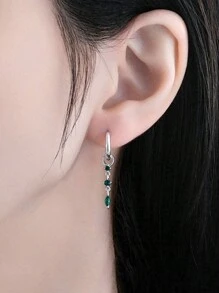 1 件清新 925 纯银欧美风格水滴形耳环，带锆石，几何耳钉装饰珠宝，适合夏季