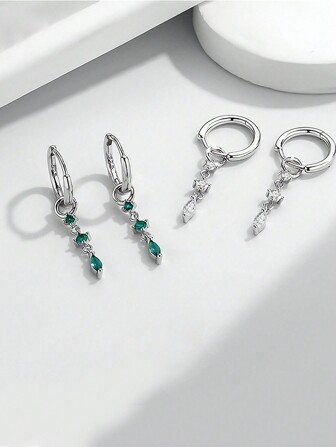 1pc Fresh 925 Sterling Silver European & American Style Waterdrop Shaped Earrings With Zirconia, Geometric Ear Studs Decor Jewelry For Summer