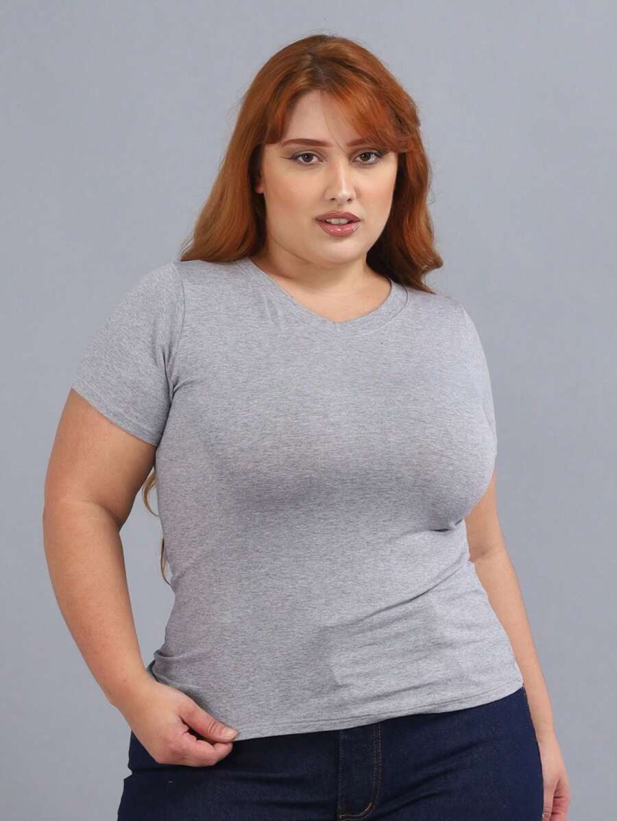 Plus Size T-Shirts - 灰色 - 查看 1