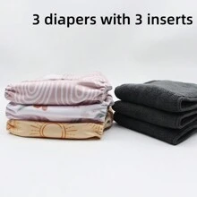 6 szt. w zestawie 3 pieluch z 3 wkładkami Wielorazowe pieluchy dla niemowląt Zmywalne i regulowane Dekoracje na Baby Shower dla rodziny Prezenty