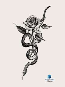 STARTTOOS 1 pieza Tatuaje temporal de serpiente y rosa para brazo, pecho, abdomen, espalda - Negro - Ver 6