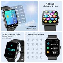 Reloj inteligente Blackview R50: llamadas Bluetooth/Asistente de voz AI, reloj inteligente de 1,85" de fitness con monitoreo del ritmo cardíaco, SpO2 y el sueño, talla grande de 100 modos de deporte y contador de pasos. Para iOS y Android en color negro - Negro - Ver 6