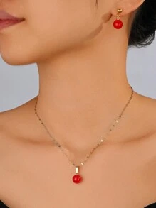 Set de 3 piezas de joyería minimalista y versátil con collar, gargantilla y aretes con perlas falsas para mujer - Multicolor - Ver 10
