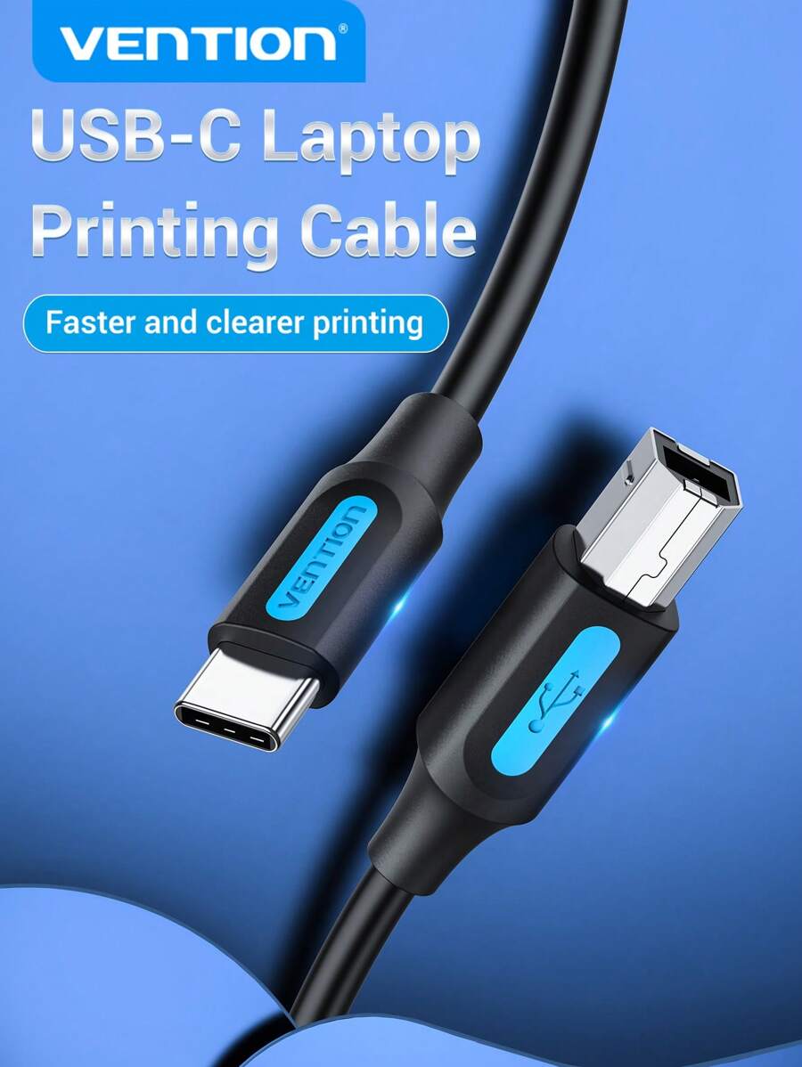 VENTION USB C Printer Cable Type C Printer Cord USB 2.0 C Male To Micro-B 2.0 Male Compatible With MIDI, Piano, MacBook Pro, IPad Pro, HP Canon Printers, Lexmark, Brother, Xerox, MacBook Air And More Type-C Devices/Laptops, Black - Black - View 1