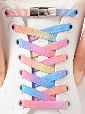 1 Pair Of Stretchable No Tie Shoelaces With Switch Buckle, Solid Color And Multicolor Fashionable Shoelaces, Suitable For Sneakers, Sports And Casual Shoes,White Shoes,Basketball Shoes