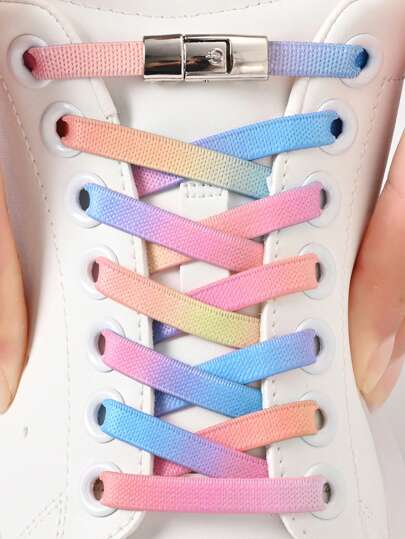 1 双带开关扣的可拉伸免系带鞋带，纯色和多色时尚鞋带，适用于运动鞋、运动休闲鞋、白鞋、篮球鞋
