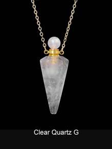 1pc Gold Color Stainless Steel Natural Stone Cone Perfume Bottle Necklace For Women Men Healing Black Obsdian Clear Quartz White Crystal Rose Quartz Pendant Reiki Essentials Oil Diffuser Vial Necklace H119