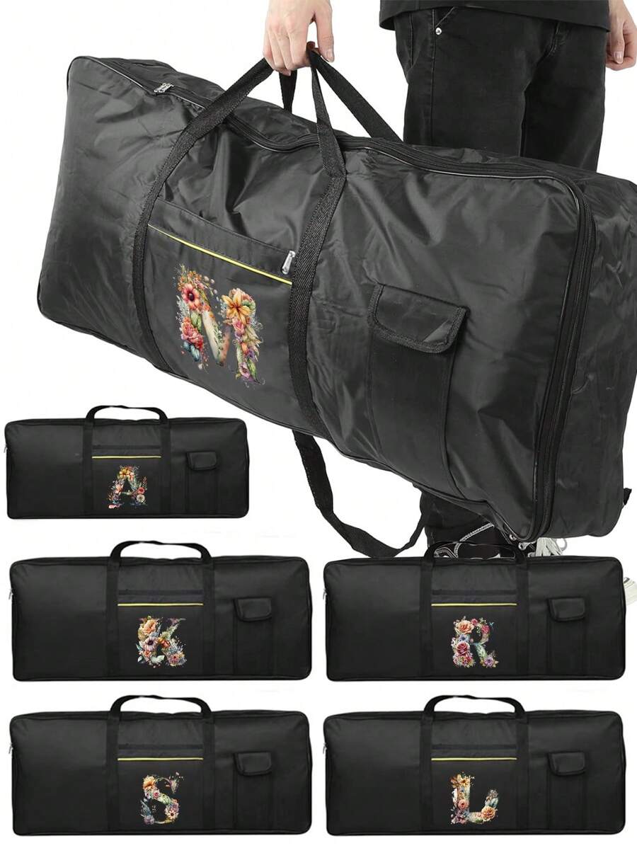 1 bolso de teclado de instrumento con estampado floral y letras, bolso protector de almacenamiento para teclado portátil a prueba de agua, con asa de transporte, funda anti-golpes para piano electrónico, ideal para viajes y almacenamiento en el hogar, de 61 teclas, con bolsillos dobles y protección completa contra el polvo