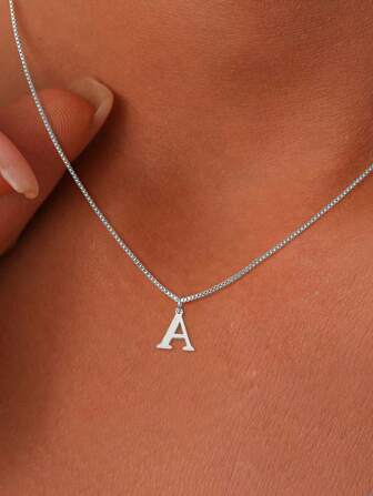 1pc Fashionable Stainless Steel 26 Alphabet Necklace, Unisex