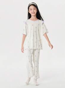 Balabala Girls' Pajama Set Summer Air-Conditioned Antibacterial Homewear
