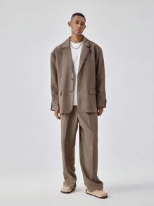 BODYDREAM Men Simple Commuting Loose Casual Suit Jacket - Khaki - View 3