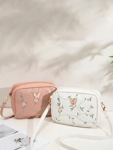 绗缝方形斜挎包，经典金属装饰拉链钱包，仿皮单肩包 - 粉色 - 查看 6