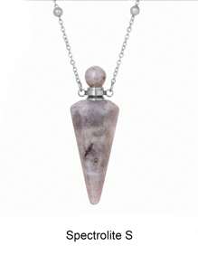 1pc Gold Color Stainless Steel Natural Stone Cone Perfume Bottle Necklace For Women Men Healing Black Obsdian Clear Quartz White Crystal Rose Quartz Pendant Reiki Essentials Oil Diffuser Vial Necklace H119