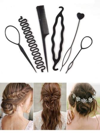 סט כלי עיצוב שיער - כולל מזלג שיער, מברשת שיער, כלי קשירה לשיער, כלי ליצירת צמות מעצם דגים, רב-תכליתי ומעשי לעיצוב שיער בבית, חג האהבה, מסרק שיער, כלי עיצוב שיער ואביזרי שיער