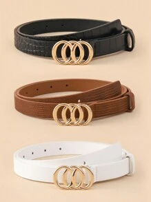 3 Piezas Cinturón De Cintura De Mezclilla Casual Simple Para Mujeres/adolescentes Con Hebilla De Pu - Multicolor - Ver 2