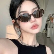 1pc Retro Cat Eye Oval Fashion High-End Stylish Fashion Glasses For Women, Suitable For Beach