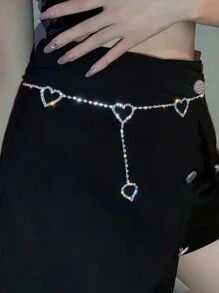 1pc Women Rhinestone Waist Chain Alloy Heart-Shaped Waist Chain Elegant Shiny Female Formal Dress Decoration Belt Simple Waist Accessory Body Chain Bridal Accessory Belt Party Waist Decoration Accessory Halloween Valentine's Day Valentines Summer, School Fall, Autumn, Halloween