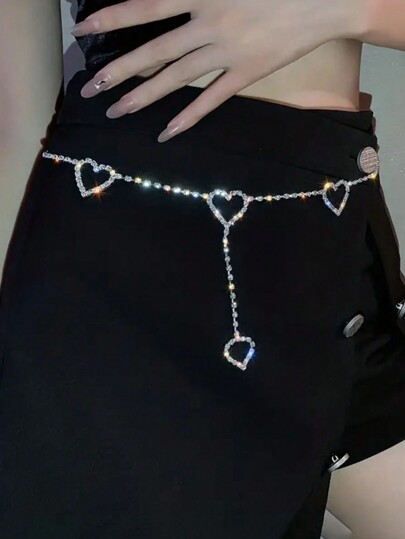 1pc Women Rhinestone Waist Chain Alloy Heart-Shaped Waist Chain Elegant Shiny Female Formal Dress Decoration Belt Simple Waist Accessory Body Chain Bridal Accessory Belt Party Waist Decoration Accessory Halloween Valentine's Day Valentines Summer, School Fall, Autumn, Halloween