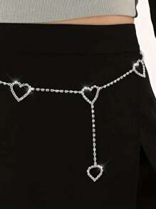 1pc Women Rhinestone Waist Chain Alloy Heart-Shaped Waist Chain Elegant Shiny Female Formal Dress Decoration Belt Simple Waist Accessory Body Chain Bridal Accessory Belt Party Waist Decoration Accessory Halloween Valentine's Day Valentines Summer, School Fall, Autumn, Halloween