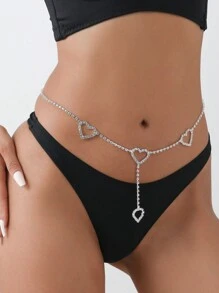 1pc Women Rhinestone Waist Chain Alloy Heart-Shaped Waist Chain Elegant Shiny Female Formal Dress Decoration Belt Simple Waist Accessory Body Chain Bridal Accessory Belt Party Waist Decoration Accessory Halloween Valentine's Day Valentines Summer, School Fall, Autumn, Halloween