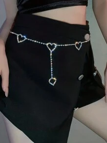 1pc Women Rhinestone Waist Chain Alloy Heart-Shaped Waist Chain Elegant Shiny Female Formal Dress Decoration Belt Simple Waist Accessory Body Chain Bridal Accessory Belt Party Waist Decoration Accessory Halloween Valentine's Day Valentines Summer, School Fall, Autumn, Halloween