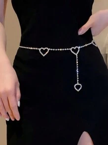 1pc Women Rhinestone Waist Chain Alloy Heart-Shaped Waist Chain Elegant Shiny Female Formal Dress Decoration Belt Simple Waist Accessory Body Chain Bridal Accessory Belt Party Waist Decoration Accessory Halloween Valentine's Day Valentines Summer, School Fall, Autumn, Halloween