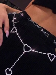 1pc Women Rhinestone Waist Chain Alloy Heart-Shaped Waist Chain Elegant Shiny Female Formal Dress Decoration Belt Simple Waist Accessory Body Chain Bridal Accessory Belt Party Waist Decoration Accessory Halloween Valentine's Day Valentines Summer, School Fall, Autumn, Halloween