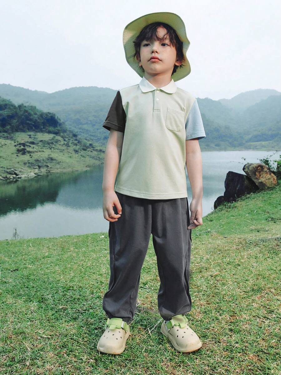 mini bala 男童短袖T恤，夏季柔軟透氣，兒童上衣 - 綠色 - 查看 1