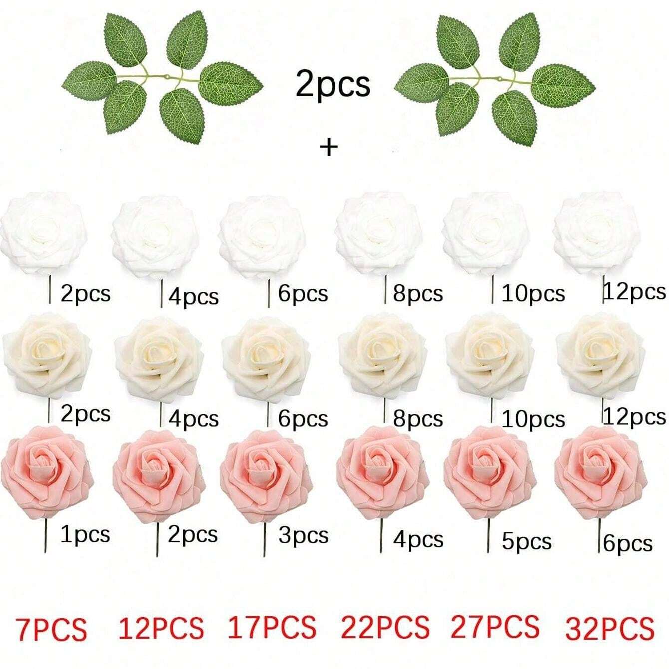 Artificial Flowers 7/12/17/22/27/32pcs Real Looking Ivory Foam Fake