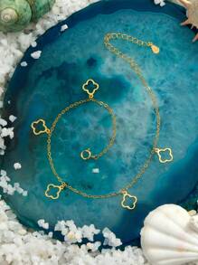 1 pièce Cheville minimaliste en argent 925 à quatre feuilles trèfle plaqué or 18 carats, chaîne pour plage d'été pour femmes, bijoux de port quotidien et cadeaux
