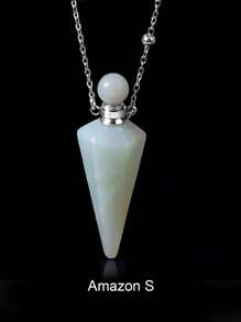 1pc Gold Color Stainless Steel Natural Stone Cone Perfume Bottle Necklace For Women Men Healing Black Obsdian Clear Quartz White Crystal Rose Quartz Pendant Reiki Essentials Oil Diffuser Vial Necklace H119