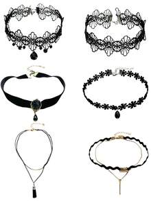 1 Bộ 6 Vòng Cổ Choker Nữ Bán Buôn, Vòng Cổ Đa Năng - màu đen - Xem 1