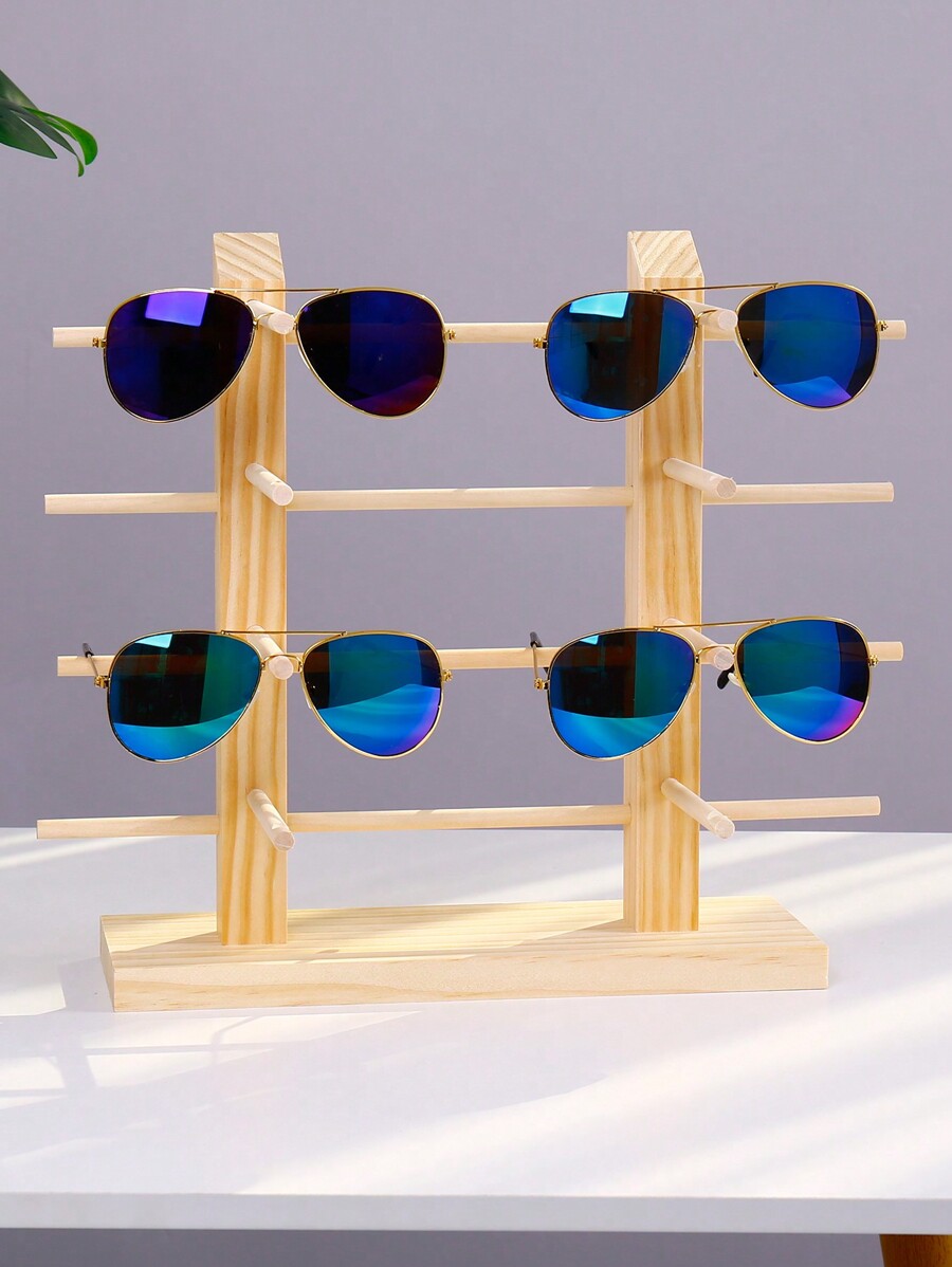1pc Wood Double Row 36 Layers Desktop Eyeglasses Storage Rack