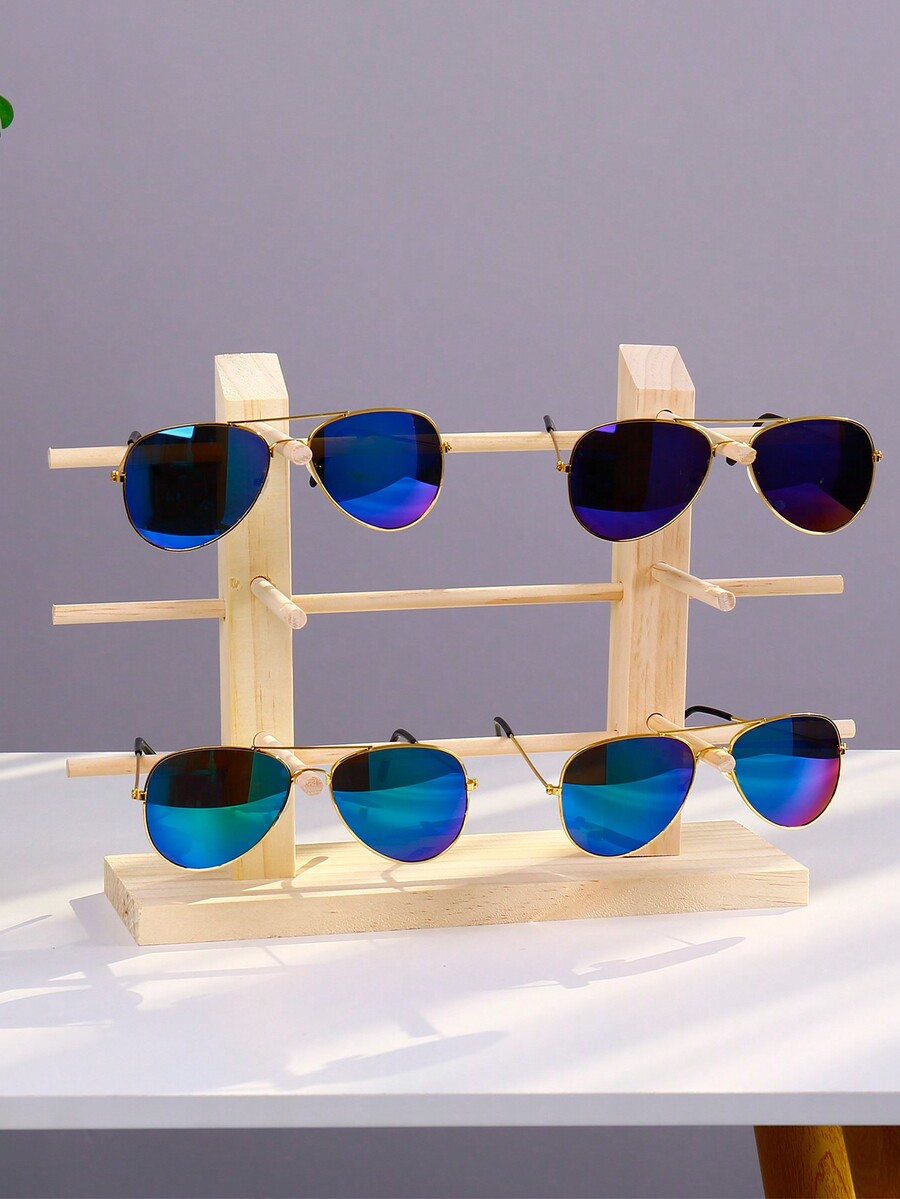 1pc Wood Double Row 36 Layers Desktop Eyeglasses Storage Rack