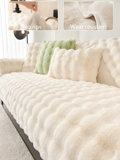 1pc Thick Plush Sofa Cushion Cover, All Season Non-Slip Sofa Slipcover, Dust-Proof And Washable, Pet Friendly Protective Cover, Adjustable For Corner Sofa, Bedroom, Office, Living Room 1/2/3/4 Seater