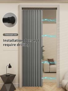 1pc,Complimentary Retractable Curtain Rod, Corrugated Folding Door Curtain Partition,Accordion Style Door Curtains For Doorways, Pleated Folding Doors Curtain For Closet And Room Divider - Grey - View 1