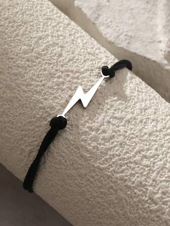 1pc Stainless Steel Lightning Shaped Bracelet For Men, Suitable For Daily Wear & Sports, Punk Style