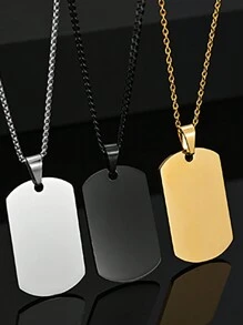 1入刻有姓名日期的矩形吊墜項鏈，不鏽鋼定制家庭時尚珠寶禮物男女皆宜 - 銀色 - 查看 3