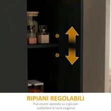 HOMCOM Isla de Cocina con 2 Estantes Abiertos y 2 Armarios con Puertas, Mueble de Cocina de MDF, 105x60x82 cm, Color Roble y Negro