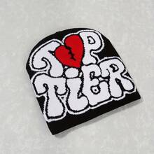 男士 TOP TIER 图案提花针织帽，秋冬保暖 Y2K 时尚个性潮流男士无檐帽，适合日常使用，情人节 - 彩色 - 查看 12