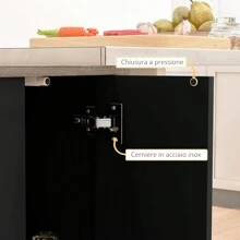 HOMCOM Isla de Cocina con 2 Estantes Abiertos y 2 Armarios con Puertas, Mueble de Cocina de MDF, 105x60x82 cm, Color Roble y Negro