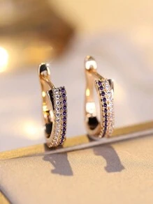 1 paire de Boucles d'oreilles élégantes minimalistes plaquées or avec pierres CZ noires et blanches, pour fiançailles, mariage et port quotidien