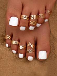 10 cái/bộ Nhẫn ngón chân thiết kế hình học thời trang đi biển, tuyệt vời cho những chuyến đi chơi mùa hè hoặc quà tặng lễ hội - vàng vàng - Xem 7