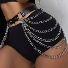 1pc Women Ladies Waist PU Leather Chain Harness Strap Leg Harness Belt Punk Leg Garter Festival Rave Outfit - Chain - View 3