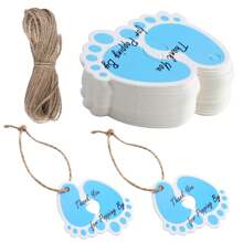 Thank You Gift Tags, 51pcs Blue Footprint Shaped Creative Sticker Set With Strings, Adhesive Labels, Personalized DIY Stickers, Blank Gift Tag Perfect For Gift Giving, Birthday Party Favors And Welcome Bag - Blue - View 1